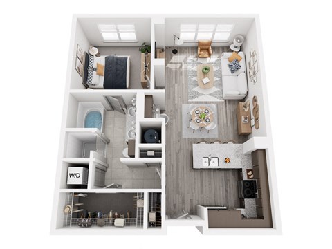 Floor plan for 1 bed, 1 bath, 870 sqft